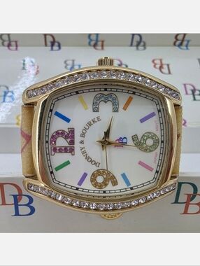 Vintage Dooney & Bourke Gold-tone Rhinestones Logo Design Watch Y2K
